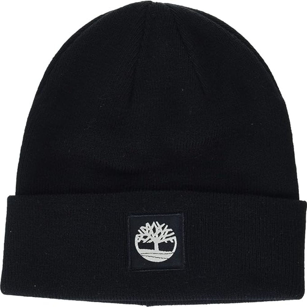 NEW TIMBERLAND Unisex Cuffed Black Beanie With Tonal Logo Patch